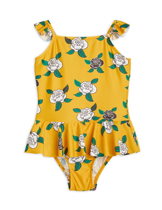 MINI RODINI - Roses UV Skirt Swimsuit - Badedrakt - Yellow - HIBABY Babypakke